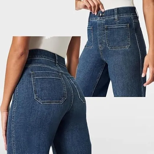 Oprah's Favorite Jeans Tummy Control Sailor Wide Leg Trouser Women's High Waisted Wide Leg Cropped Denim Pants