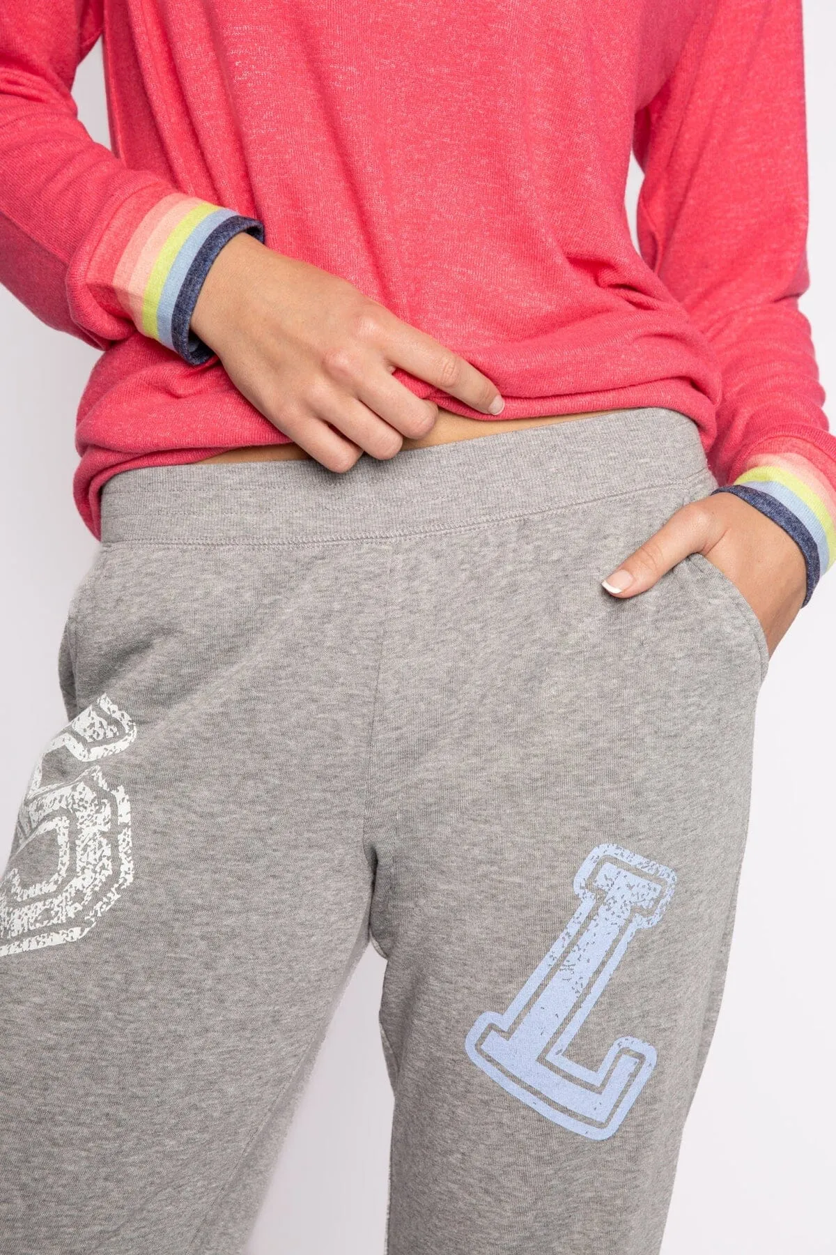 PJ Salvage Happy Things Smile Banded Pant - Heather Grey
