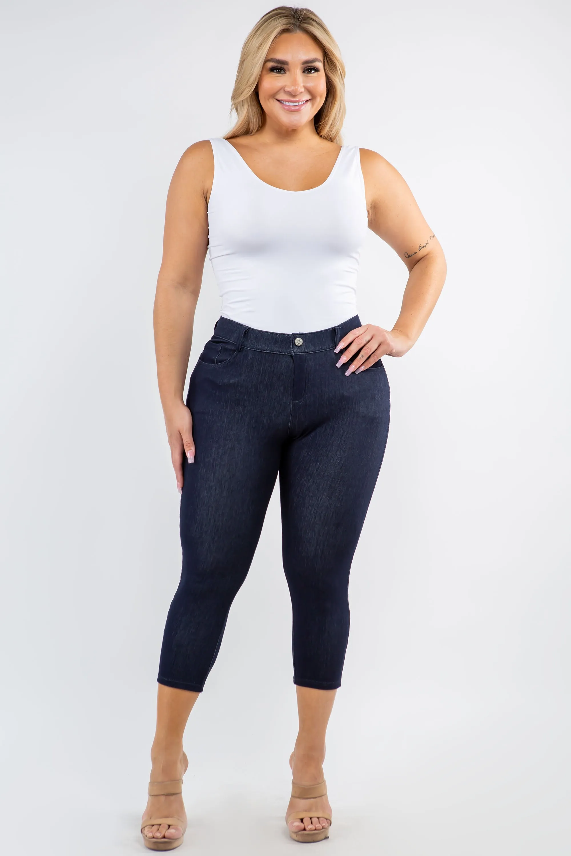 Plus Size High-Rise Capri 5-Pocket Jeggings