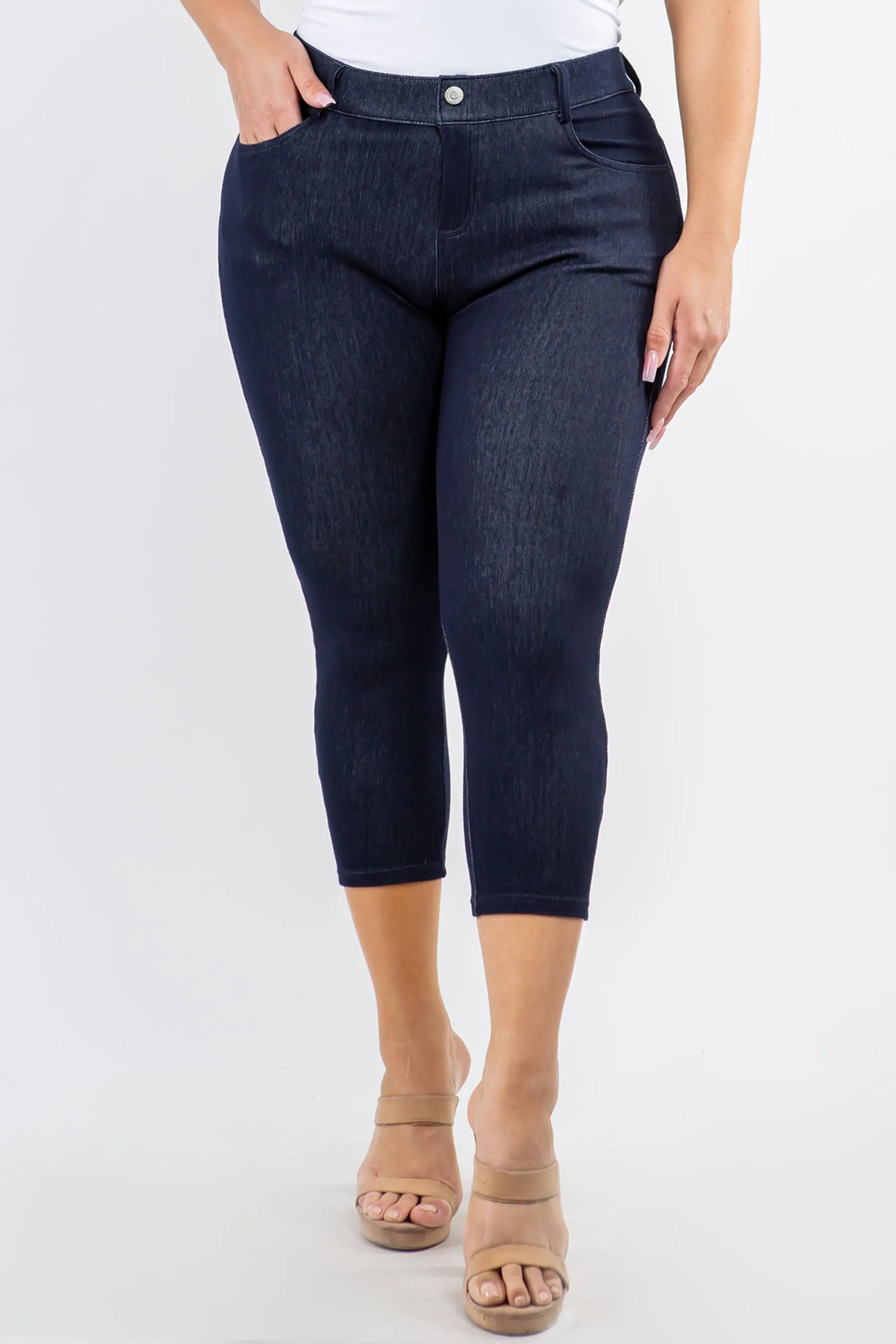 Plus Size High-Rise Capri 5-Pocket Jeggings