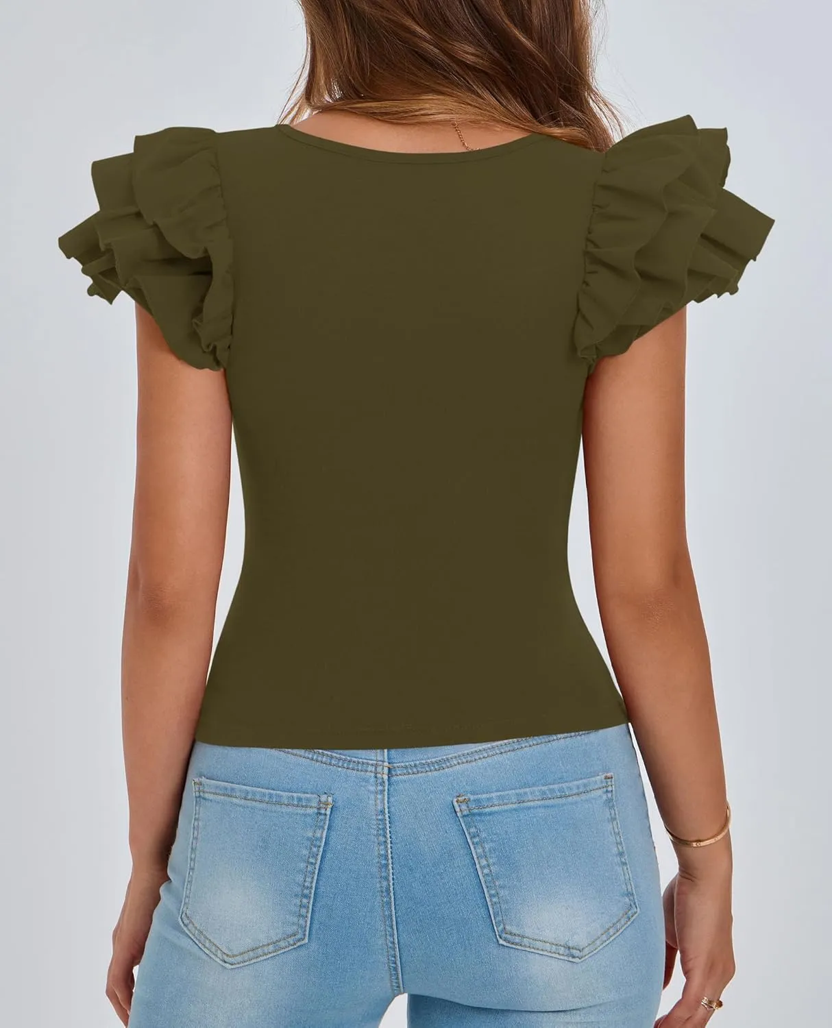PRETTYGARDEN Womens Ruffle Short Sleeve Crew Neck Shirts 2025 Summer Casual Basic Tee Cute Fitted Fashion Tops Clothes