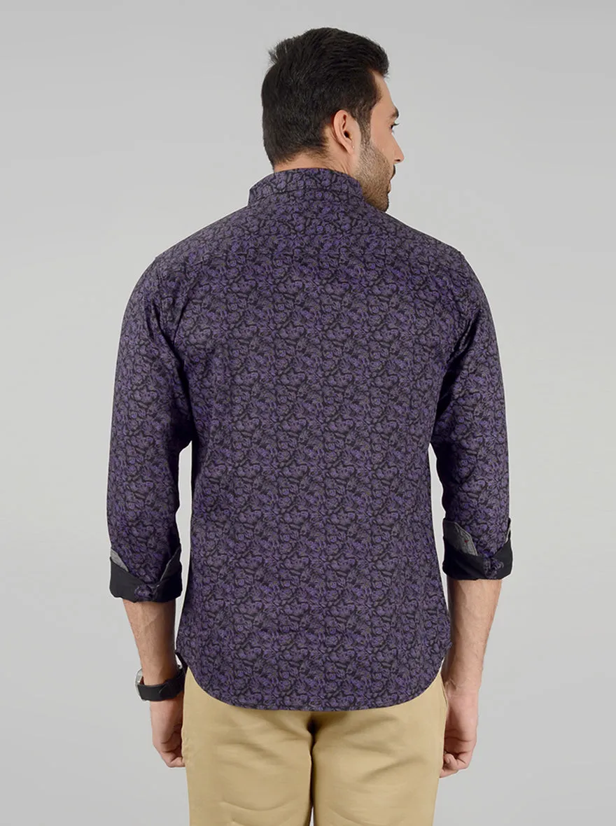Purple Printed Slim Fit Casual Shirt | Greenfibre