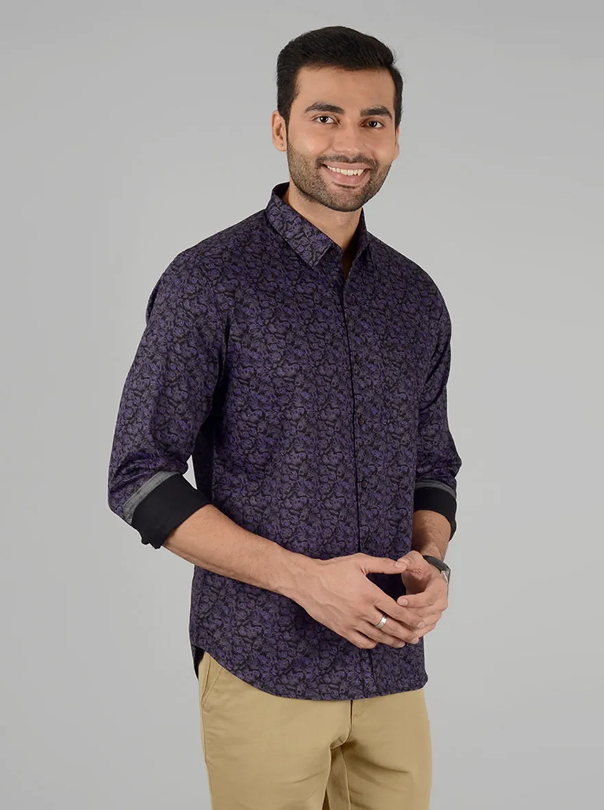 Purple Printed Slim Fit Casual Shirt | Greenfibre