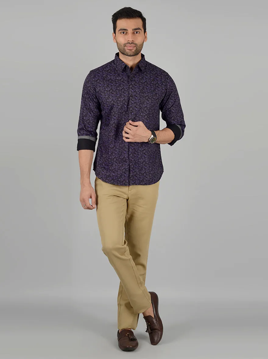 Purple Printed Slim Fit Casual Shirt | Greenfibre