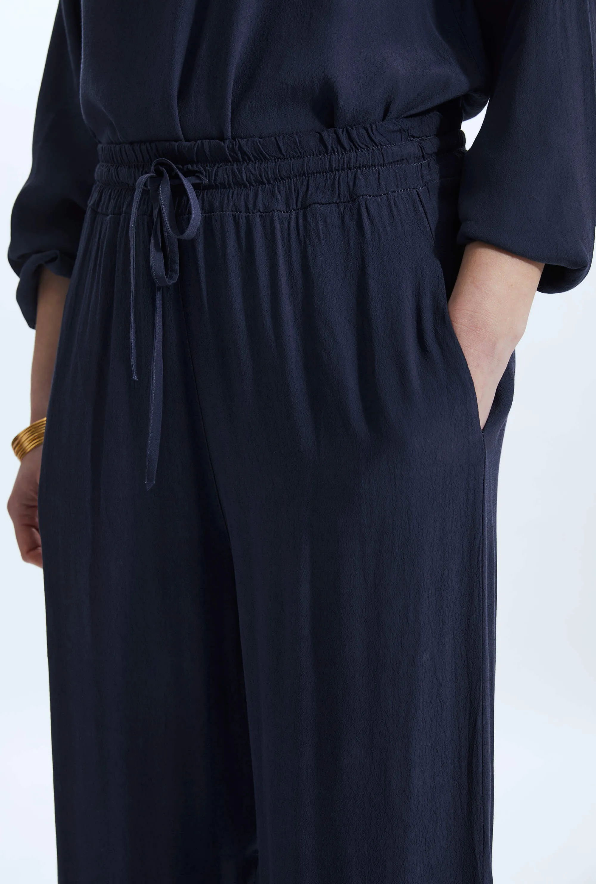 Satin Trim Wide Leg Joggers