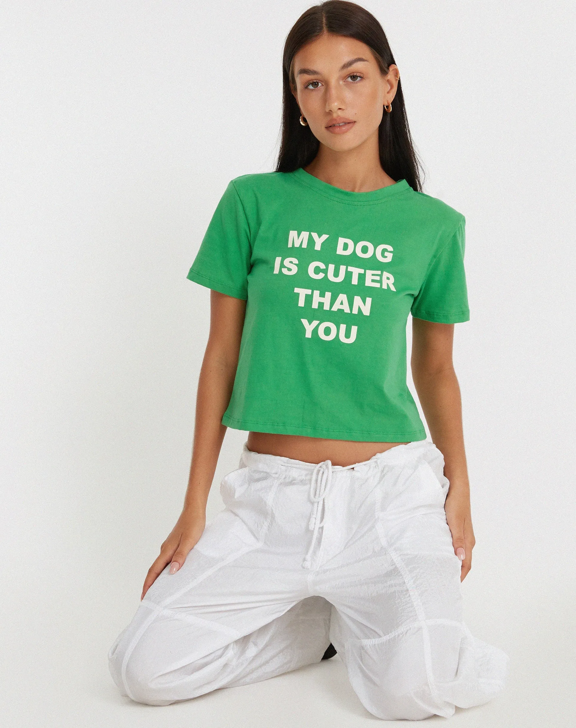 Shrunk Tee in Bush Green My Dog Is Cuter Than Yours