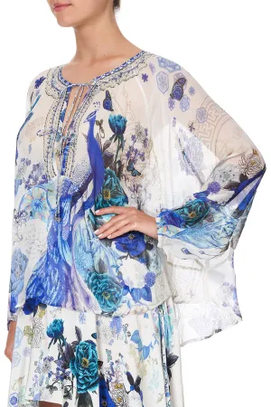 TIE FRONT HIGH LOW HEM BLOUSE WHITE SIDE OF THE MOON