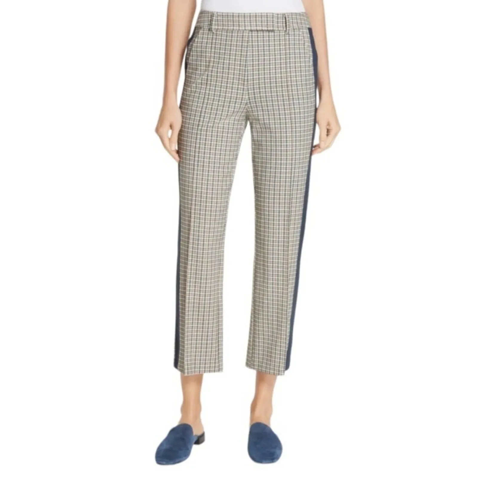 Tory Burch Martin’s Tinsley Plaid Tuxedo Stripe High Rise Ankle Cropped Trousers (6)