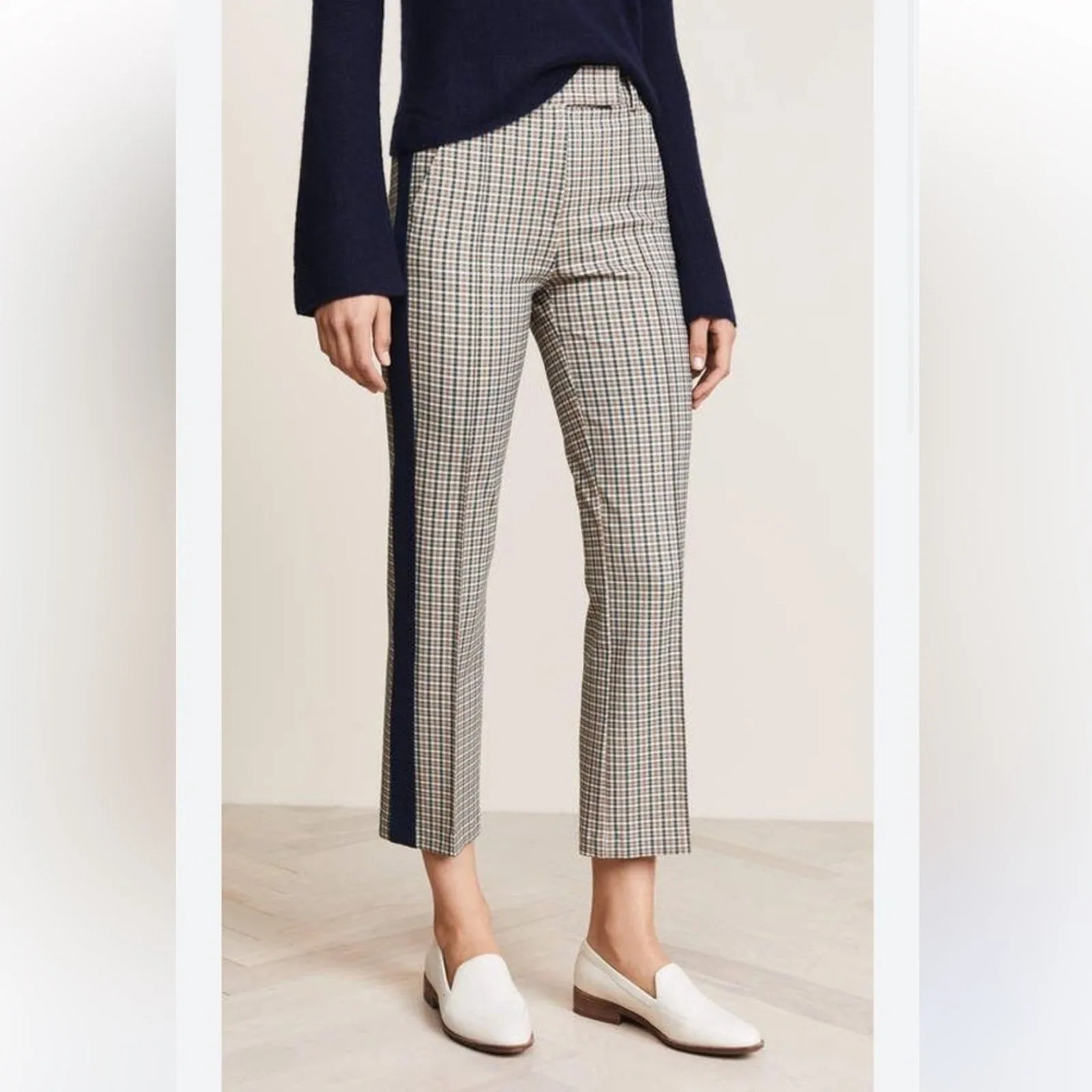 Tory Burch Martin’s Tinsley Plaid Tuxedo Stripe High Rise Ankle Cropped Trousers (6)