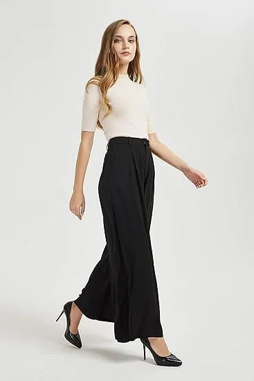 TRONJORI - High Waist Casual Wide Leg Long Palazzo Pants Trousers