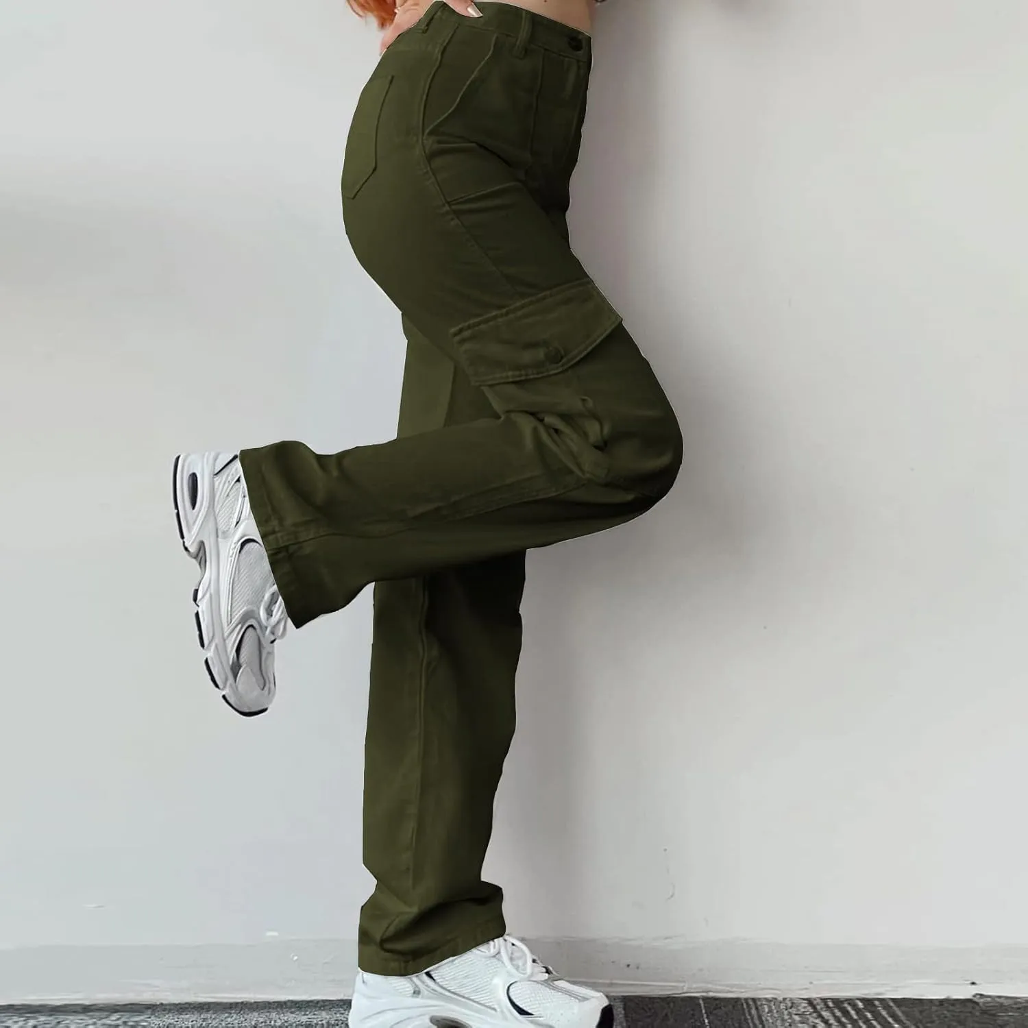 Tummy Control Women's Work Pants Button Down High Waisted Cargo Pants Womens Skin-Friendly Loose Fit Running Pants