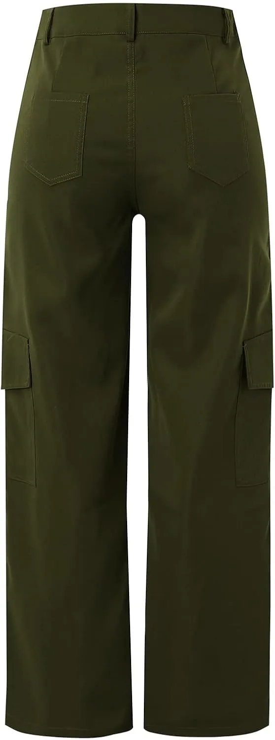 Tummy Control Women's Work Pants Button Down High Waisted Cargo Pants Womens Skin-Friendly Loose Fit Running Pants