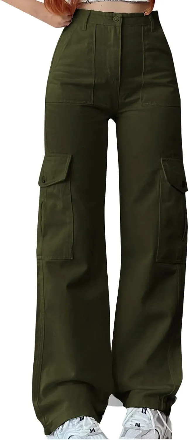 Tummy Control Women's Work Pants Button Down High Waisted Cargo Pants Womens Skin-Friendly Loose Fit Running Pants