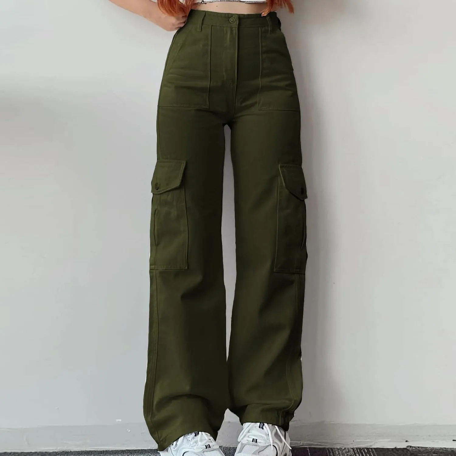 Tummy Control Women's Work Pants Button Down High Waisted Cargo Pants Womens Skin-Friendly Loose Fit Running Pants