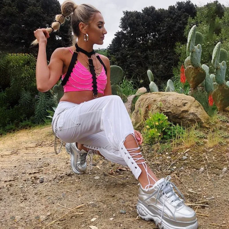 White Tie Lace Joggers
