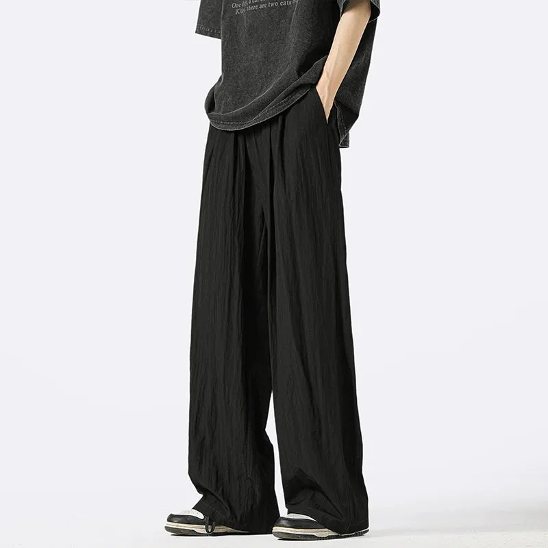 Wide-Leg Elastic Waist Pleated Trousers