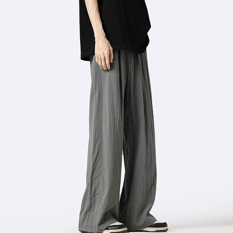 Wide-Leg Elastic Waist Pleated Trousers