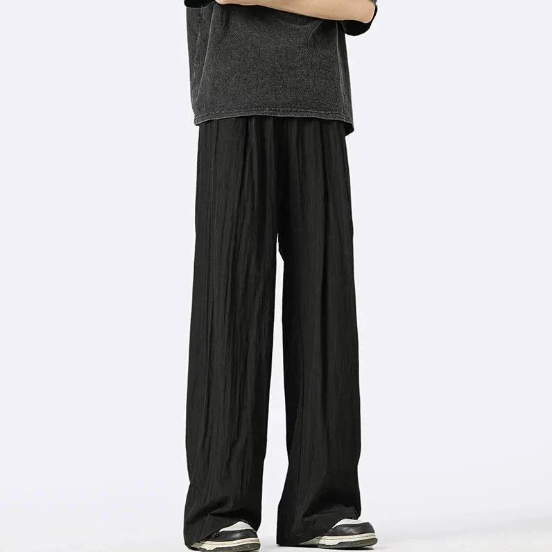 Wide-Leg Elastic Waist Pleated Trousers