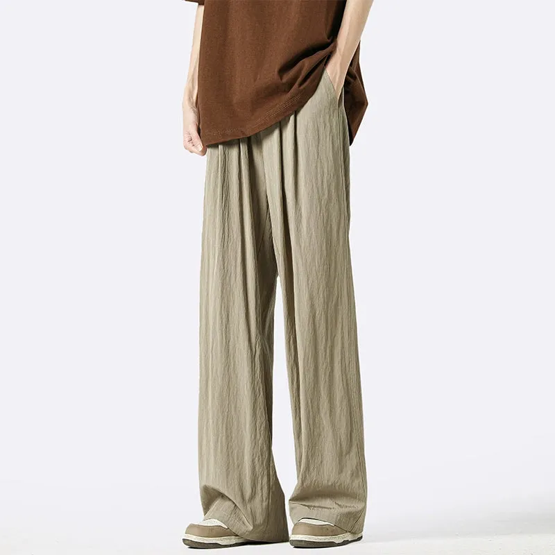 Wide-Leg Elastic Waist Pleated Trousers