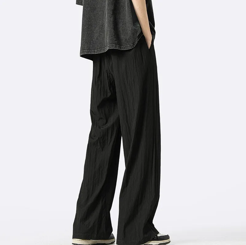 Wide-Leg Elastic Waist Pleated Trousers