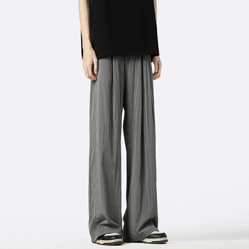 Wide-Leg Elastic Waist Pleated Trousers