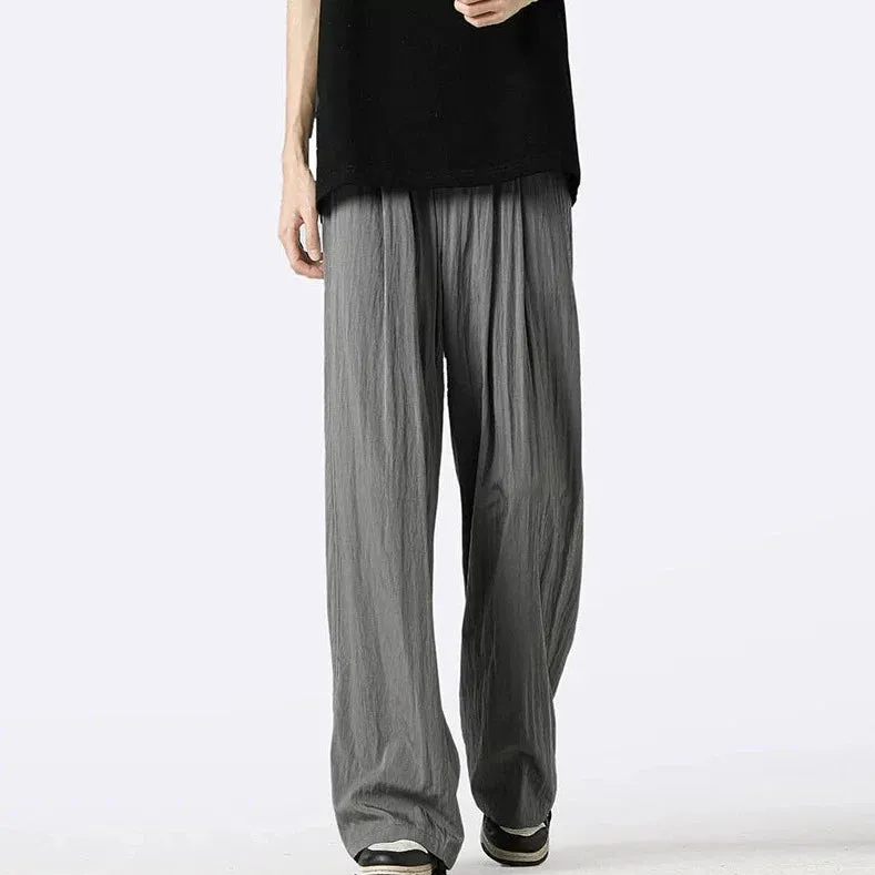 Wide-Leg Elastic Waist Pleated Trousers