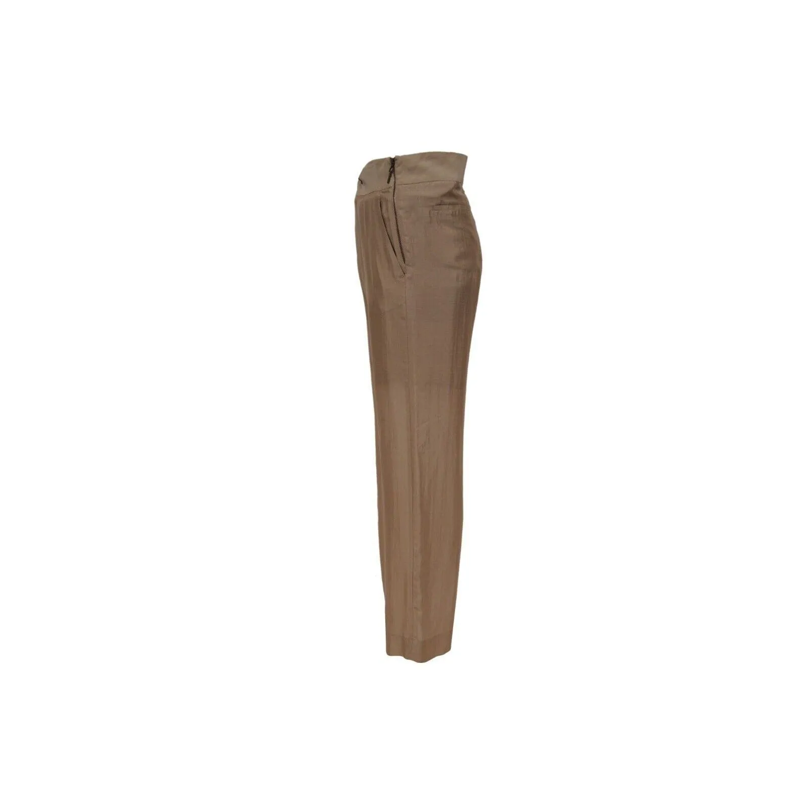 Wide Zipped Pants US 8 IT 44 Brown Silk Flowy Trousers