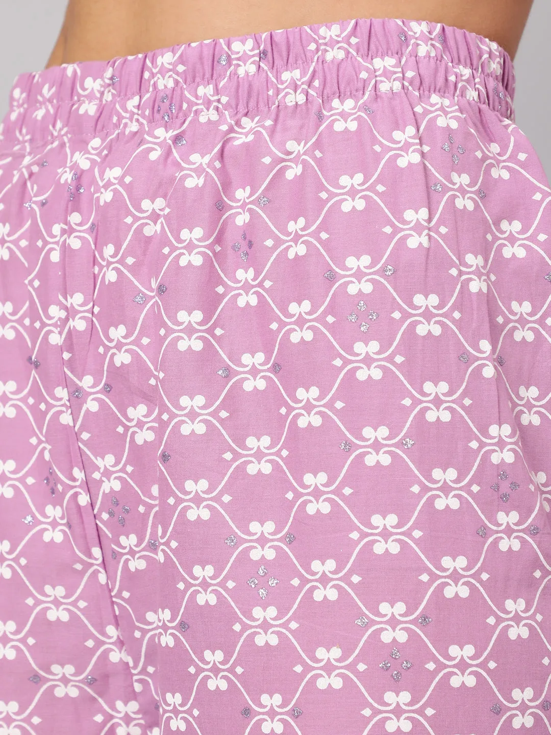 Women Purple Silver Floral Printed Straight Kurta With Palazzo And Dupatta