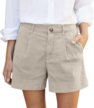 Womens Linen Shorts Casual Baggy Wide Leg Elastic High Waisted Shorts Business Dressy Work Short Trousers with Pocket