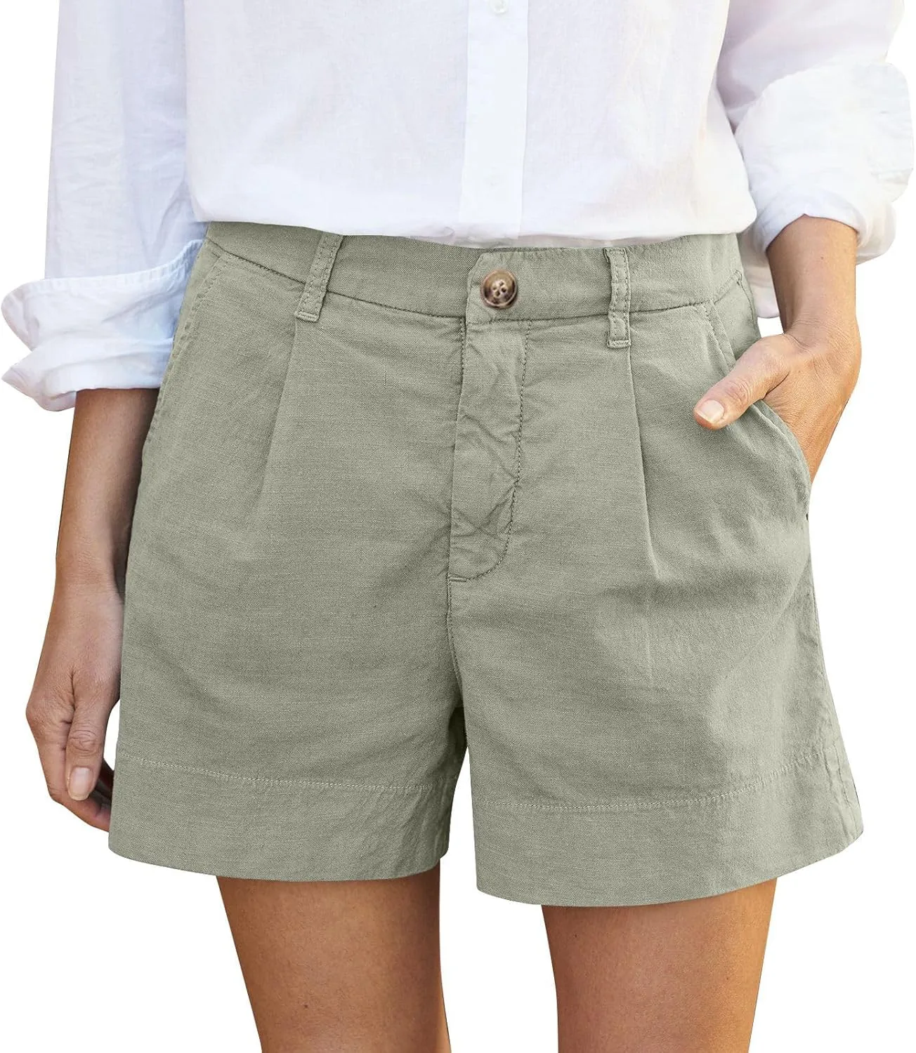 Womens Linen Shorts Casual Baggy Wide Leg Elastic High Waisted Shorts Business Dressy Work Short Trousers with Pocket