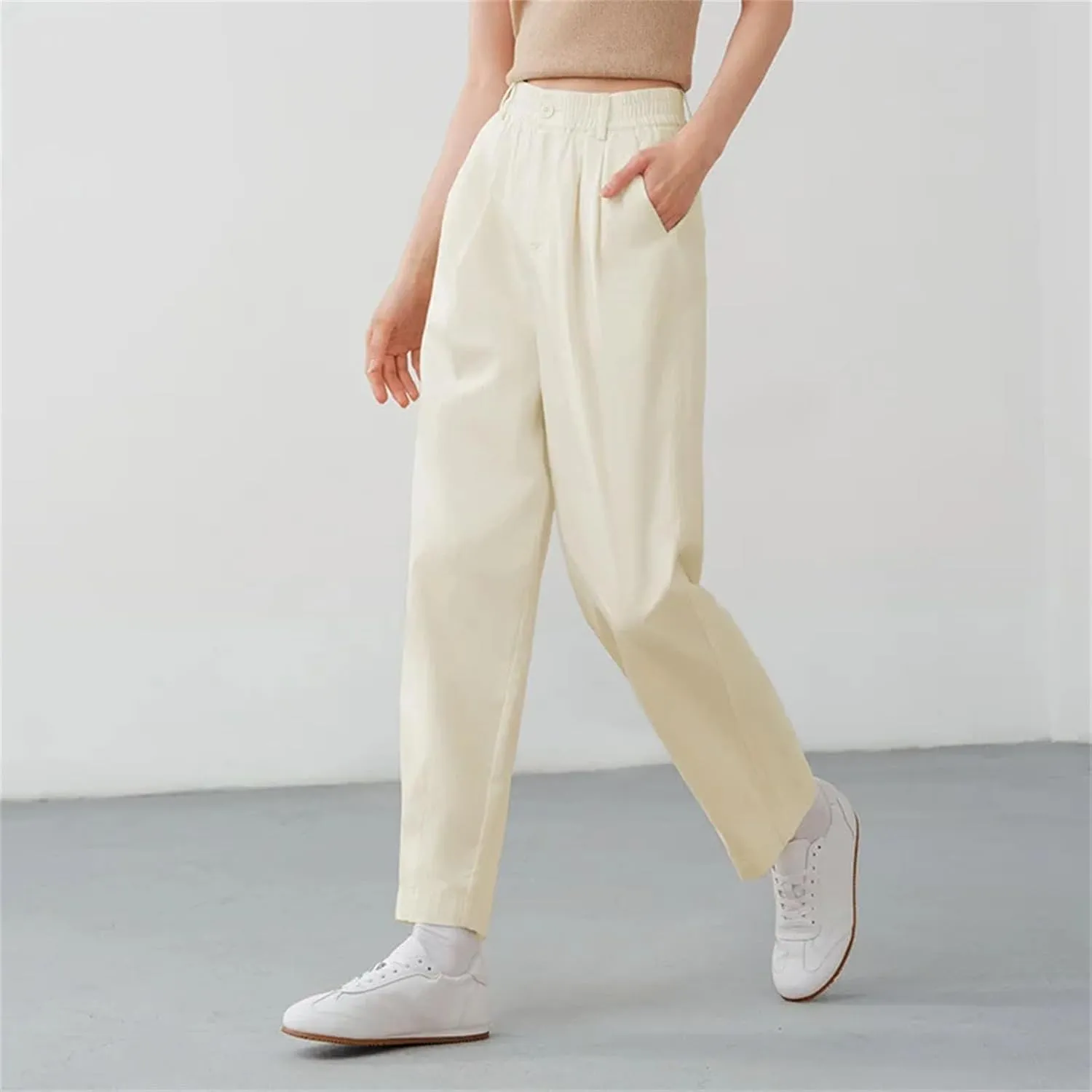 Women's Pleated Wide Leg Pants - Tapered Fit & Office-to-Casual Versatility